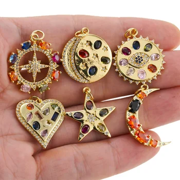 Móda Nádherné Okrúhle Star/Zlé Oko/Mesiac/Srdce Náhrdelník s Príveskom, DIY, Takže Príslušenstvo Pozlátené Zirkón Luxusné Šperky