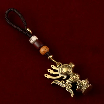 Požehnanie Boha Úradný Stĺpec Maska Kultúrne a Kreatívne Ornament Kľúč Reťazca Sanxingdui Prívesok Keychain Mosadzný Stojan na Výšku