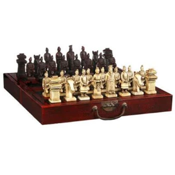 (32 Ks) Vypracovať Čínsky Klasické Drevené Ručné Bojovníkov Terakotovej Šach , Červené Pole