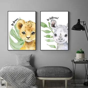 Akvarel Zviera Slon, Tiger Hodváb Plagát Na Obývacia Izba Dekor Domov Stenu Obrázok