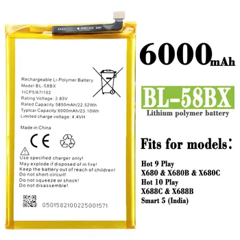 Vysoko Kvalitné Náhradné Batérie Pre Infinix X680 Hot 9 Hrať 10 Hrať X688b C Smart 5 BL-58BX Nové Vstavané Batérie